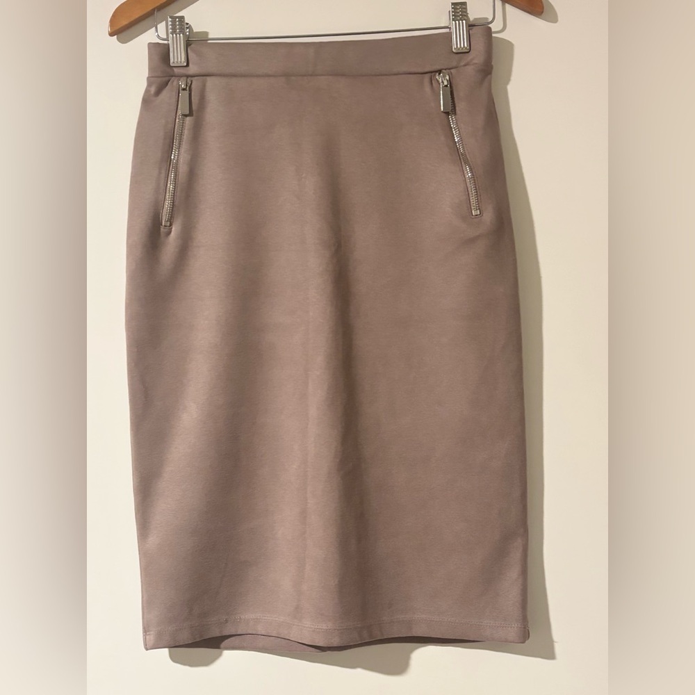 Elegant Taupe Pencil Skirt suede